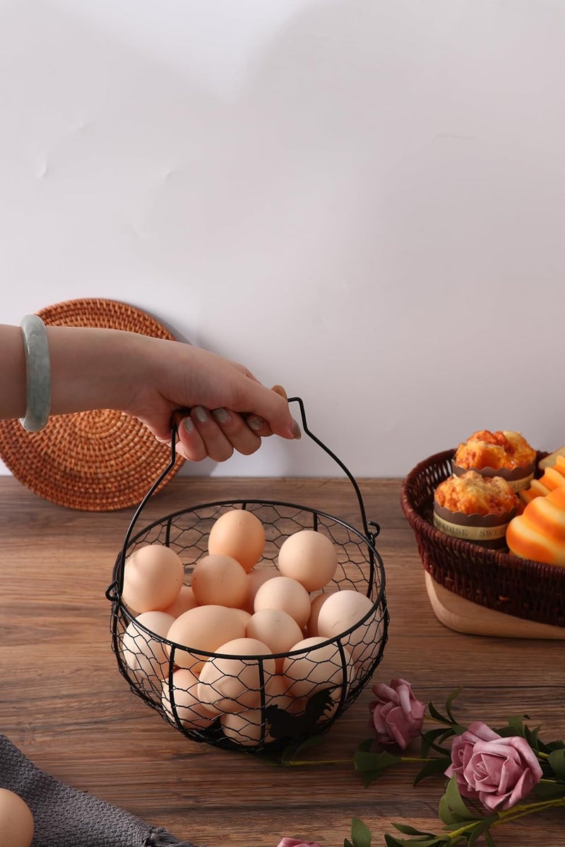 oskas Fresh Eggs Collecting Basket With Handle，Vintage Style Metal Wire Eggs Holder Basket for Countertop Kitchen Storage Bin - Image 5